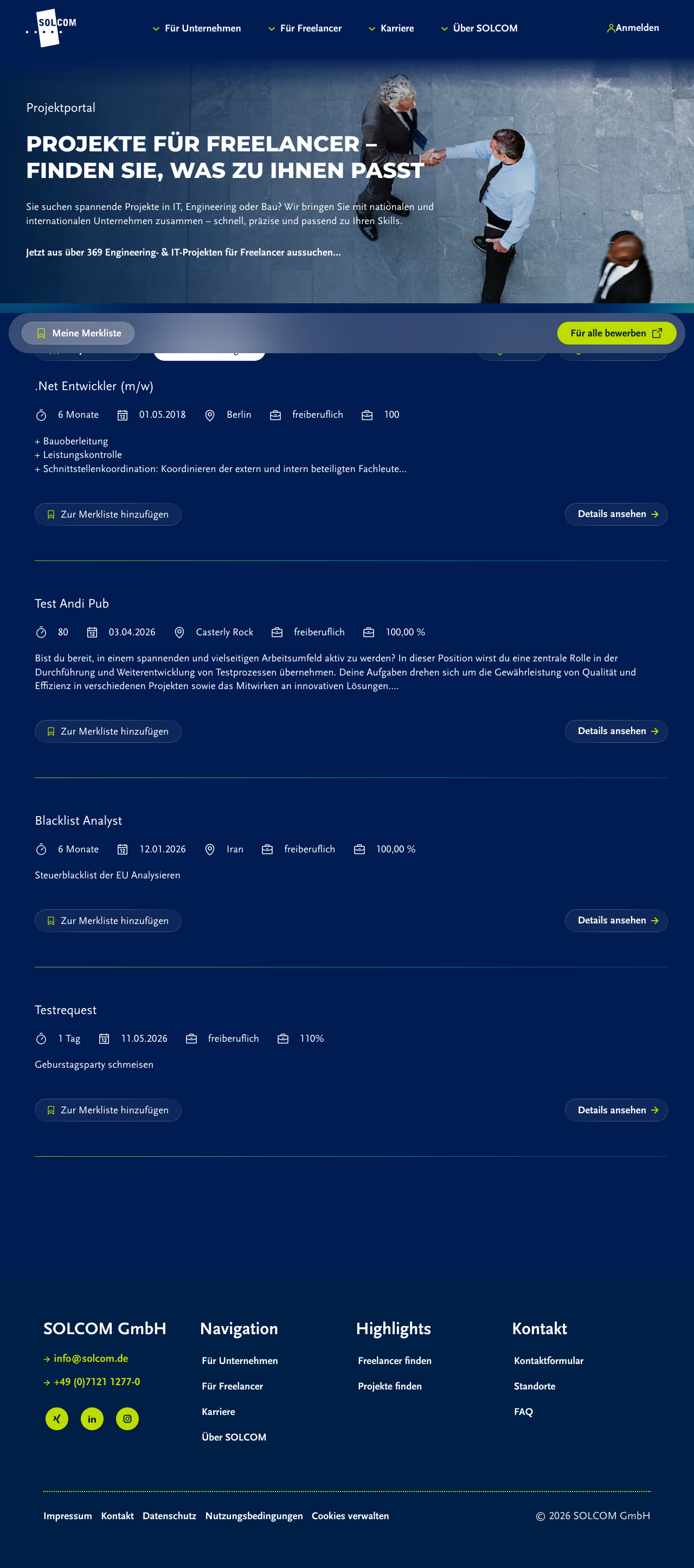 Projektliste anonym
