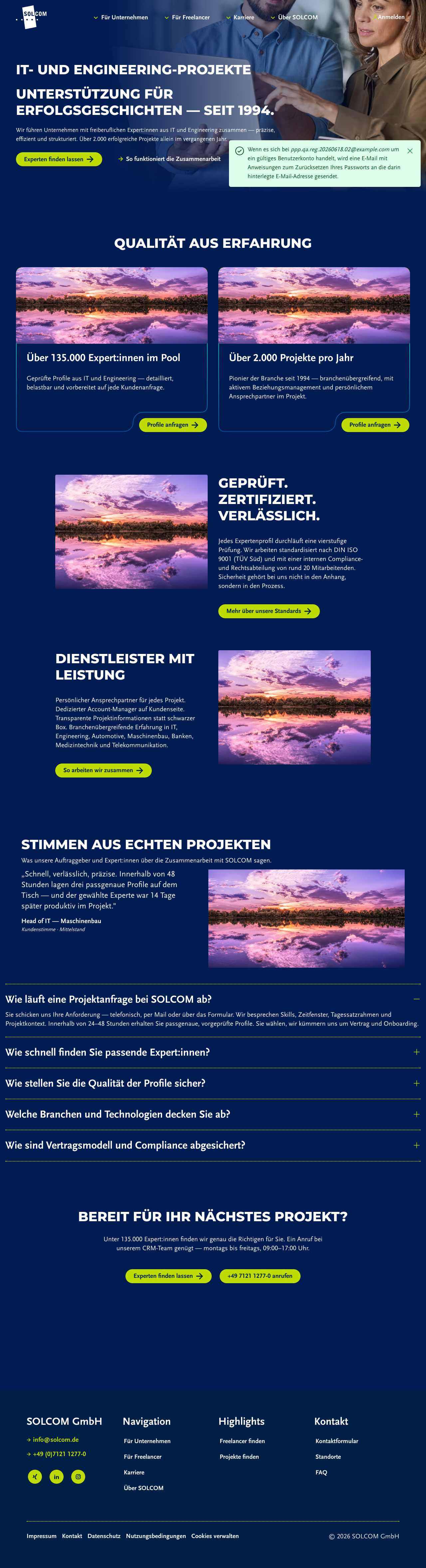 Passwort-Reset Erfolgsmeldung