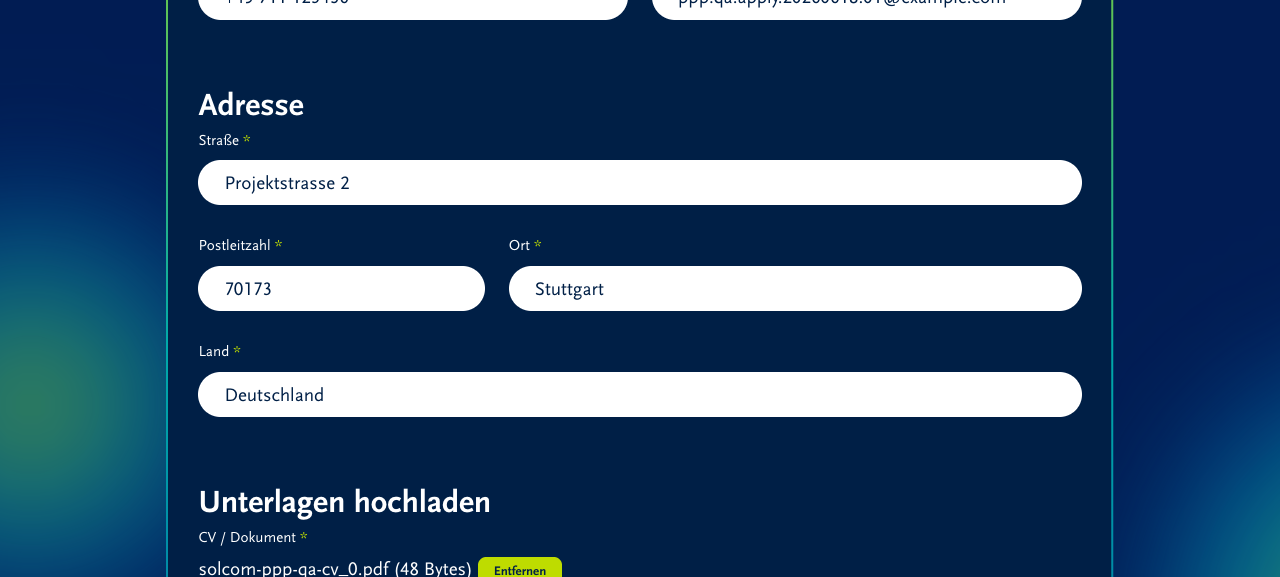 Bewerbungsformular ausgefüllt