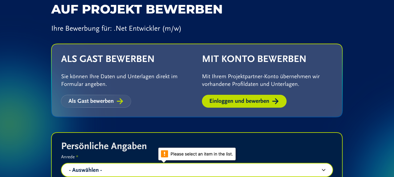 Bewerbung nach Submit ohne Erfolgsmeldung