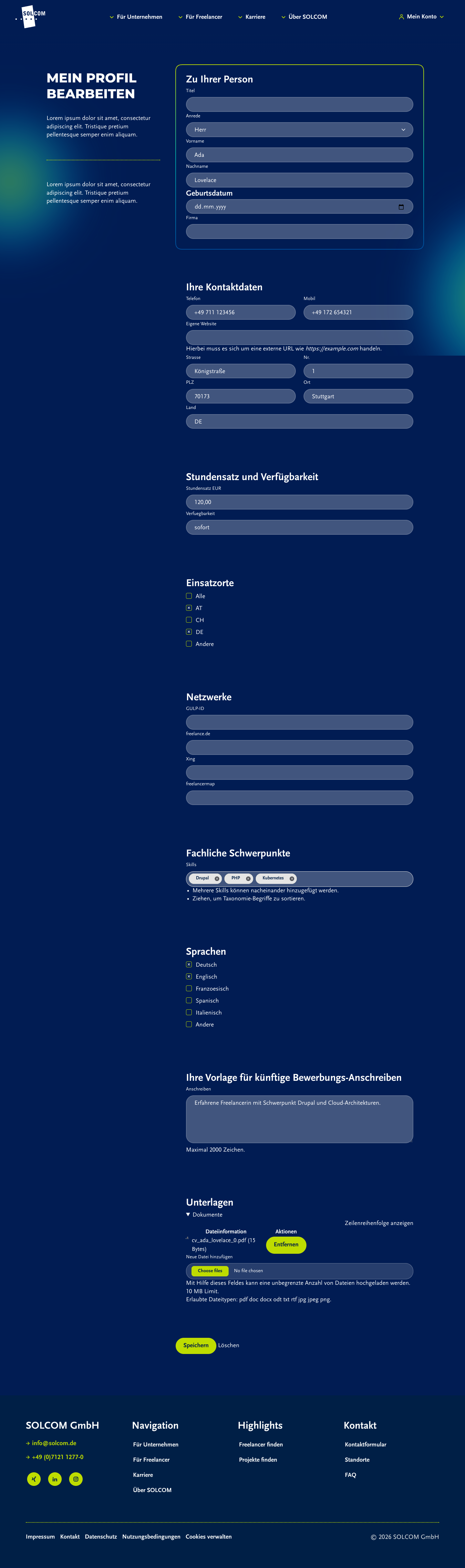 Profil bearbeiten Desktop