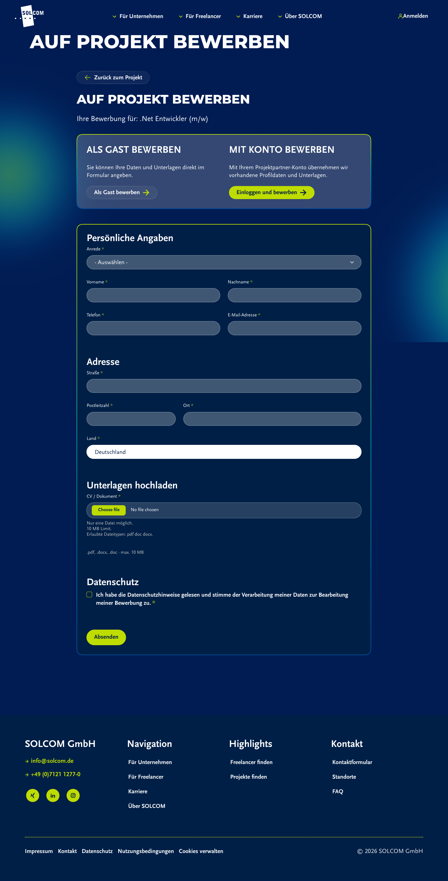 Projektbewerbung Desktop