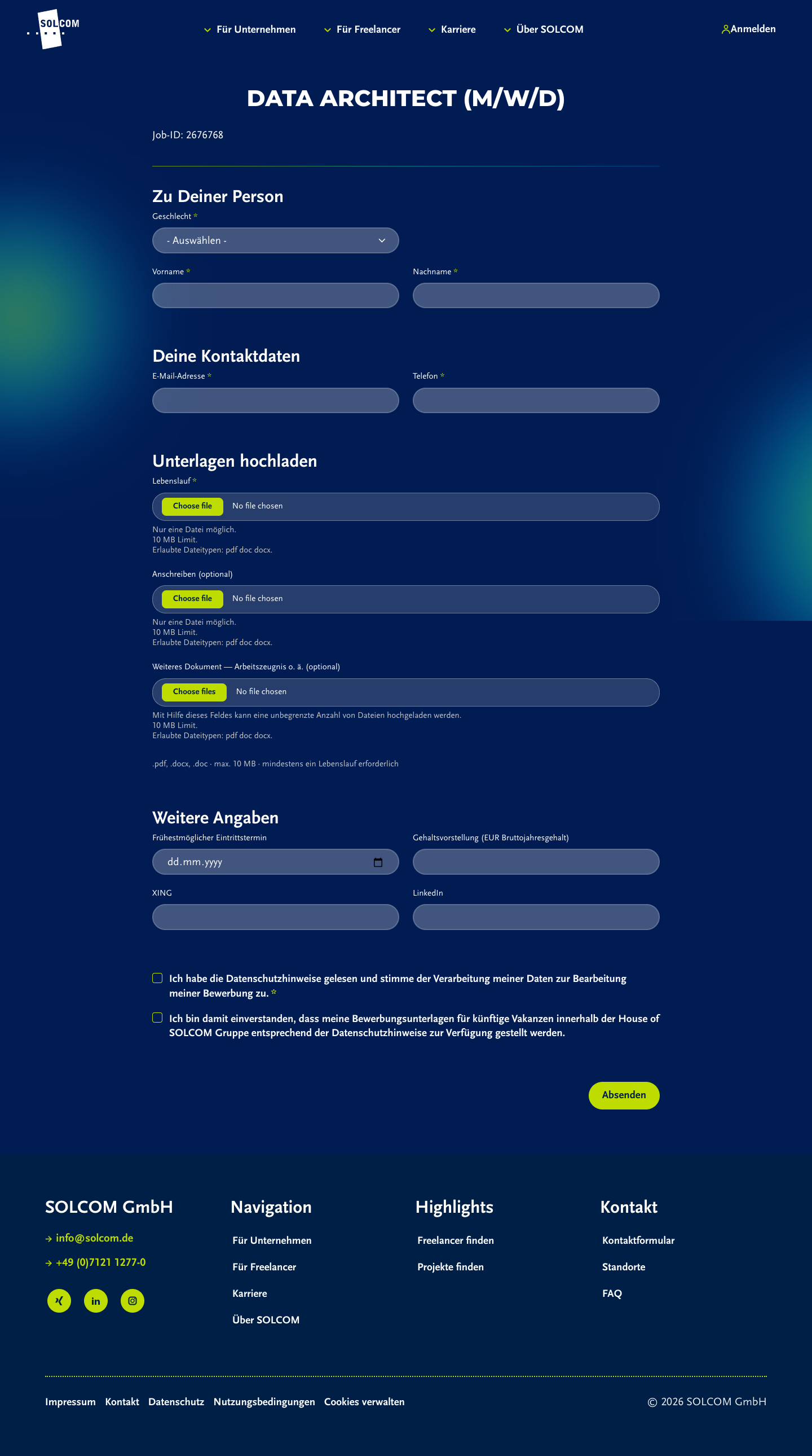 Vacancy Bewerbung Desktop