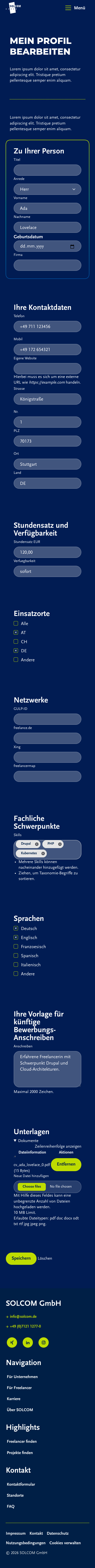 Profil bearbeiten Mobile