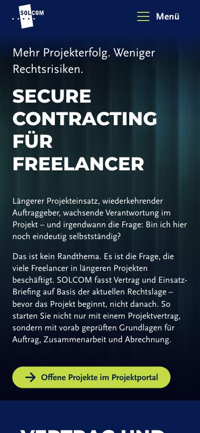 Mobile Secure-Contracting Seite mit langem Titel und CTA