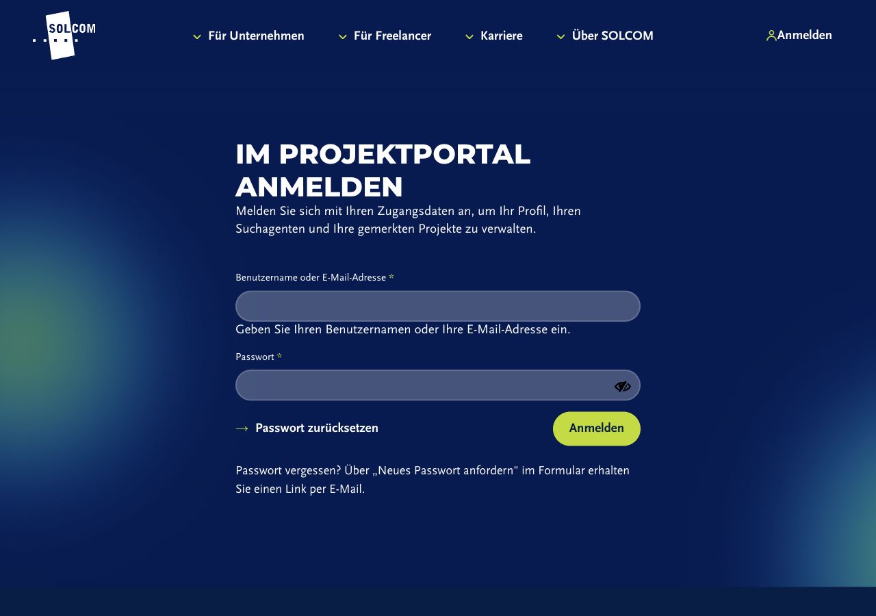 Desktop Projektportal Login mit Formular