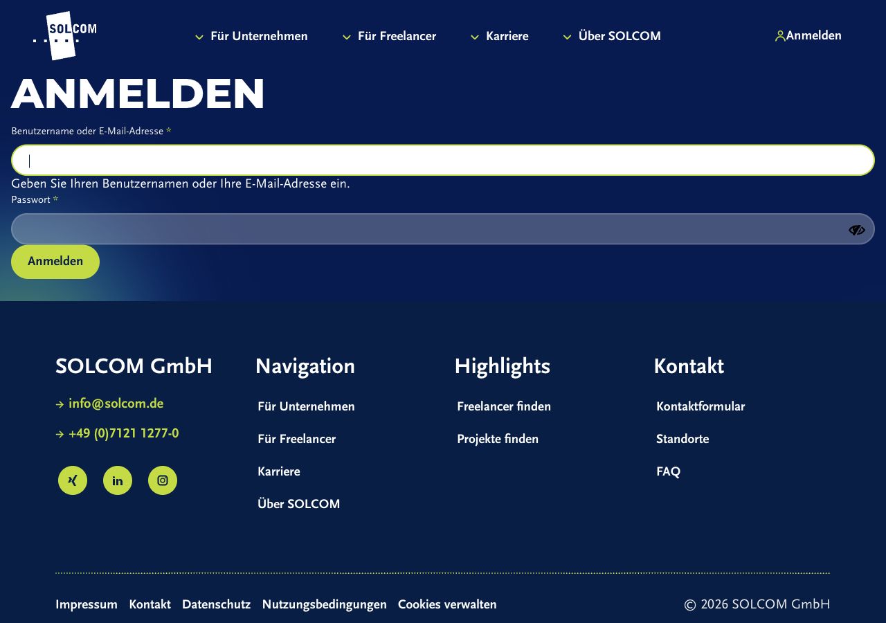 Desktop Projektportal Root zeigt Login-Seite