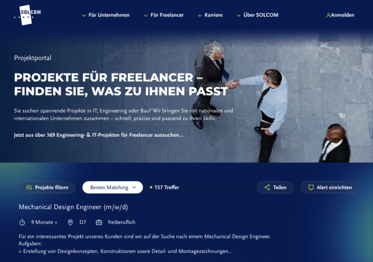 Desktop Cache-Buster zeigt 157 Treffer und aktuelle Projektangebote