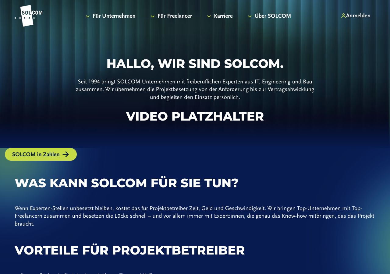 Desktop Ueber SOLCOM Seite mit H1