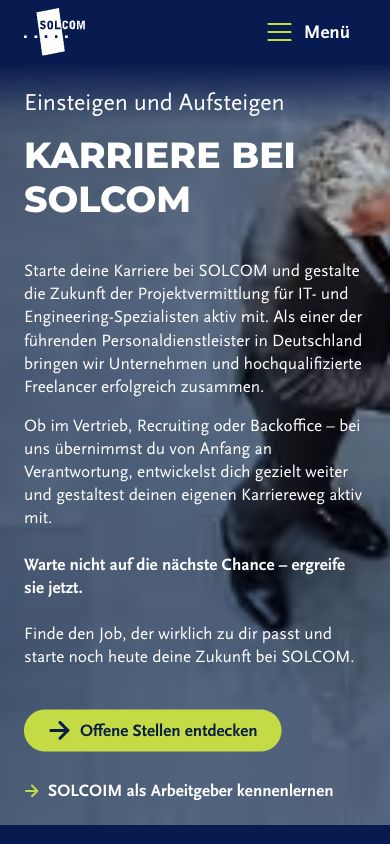 Mobile Karriere Seite mit SOLCOIM Typo