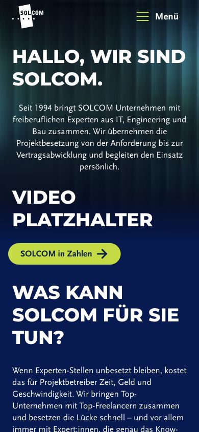 Mobile Ueber SOLCOM Seite mit H1