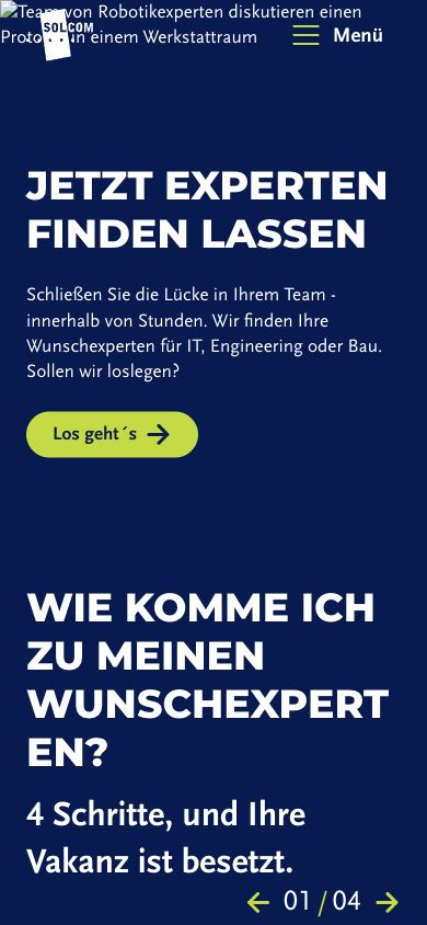 Mobile Experten finden lassen Seite mit CTA und Carousel-Controls